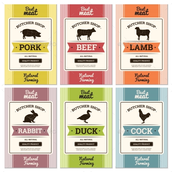 Meat Labels. Butcher Shop Logo and Fresh Meat