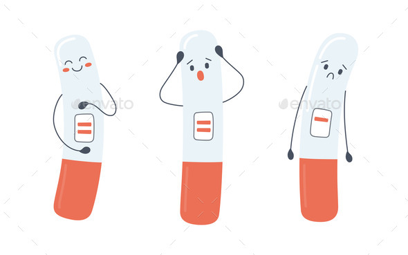 A Set of Pregnancy Test Characters with Positive