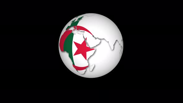 Algeria Flag 3d Planet Rotated Animated Black Background