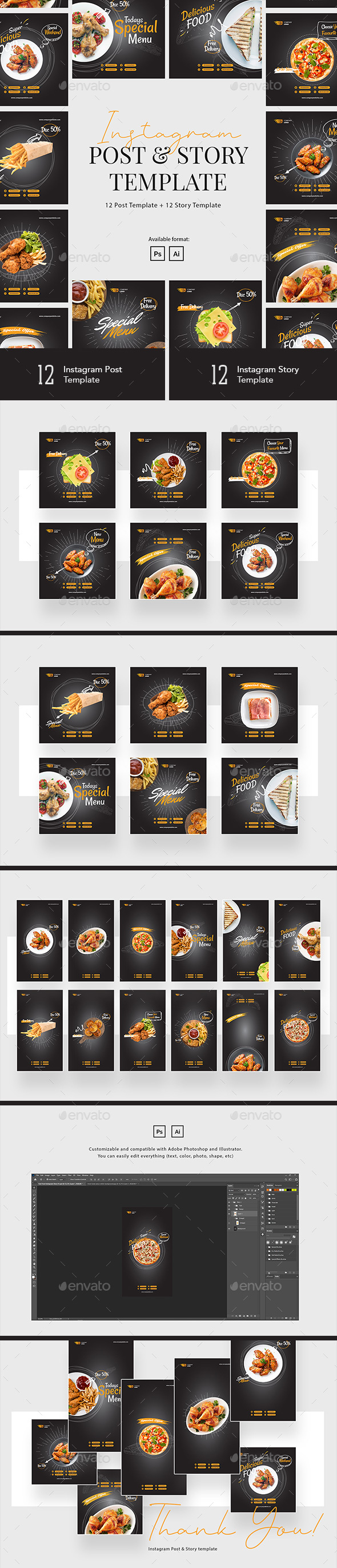 Fast Food Instagram Post and Story Template