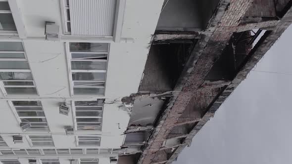 Vertical Video of a Building Destroyed By War in Ukraine