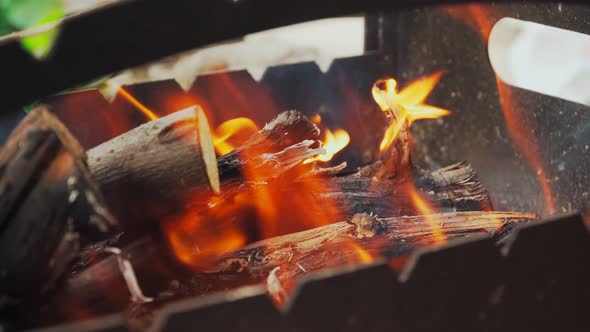 Closeup of Burning Coals in the Barbecue Grill