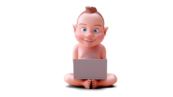 Fun 3D cartoon of a baby coding