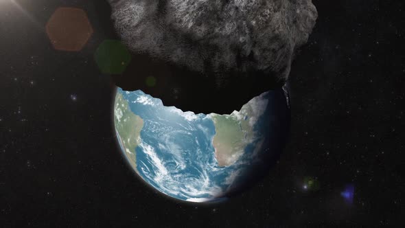 A big meteor approaching towards the Earth, view from space, Great for a documentary on space, sci-f