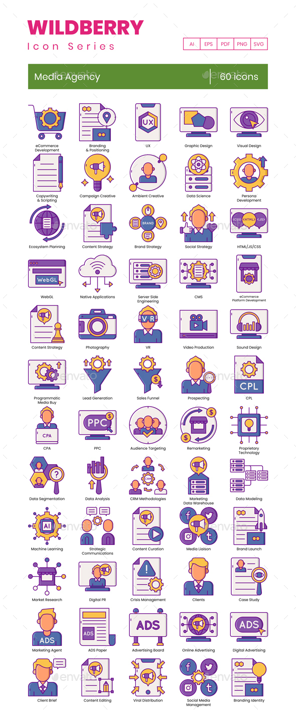 60 Media Agency Icons | Wildberry Series