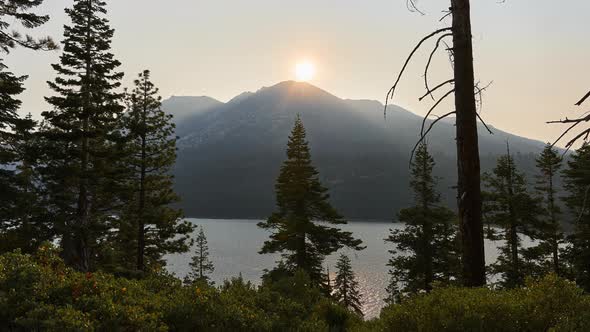 Picturesque Sunset Over Mountains With Sailing Boats At Emerald Bay State Park In California, United