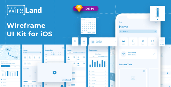 Wireland iOS Wireframe Kit - Complete iOS UI Kit Collection for Sketch