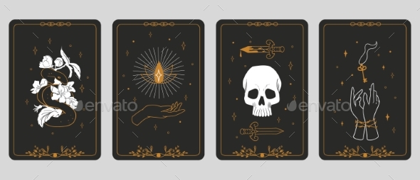 Tarot Cards. Boho Banners. Vintage Spiritual Signs