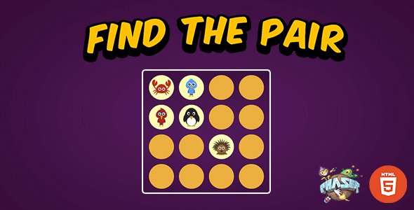 Find The Pair - Html5 Memory Match Game - Phaser 3