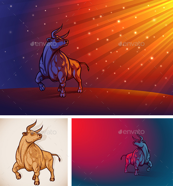 The Bull Ox Taurus on a radiant beams background