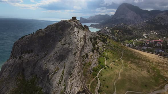 Beautiful Ruins of the Sudak Fortress and Mount Fortress on the Black Sea Coast