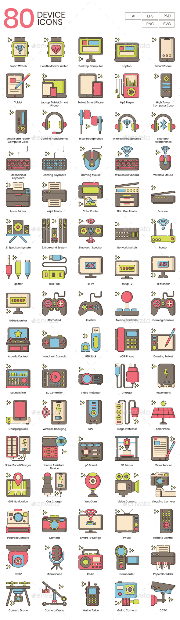 80 Device Icons - Hazel Series