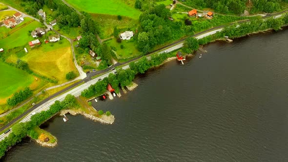 Beautiful Panoramic Landscape of the Wide River and Islands of Norway