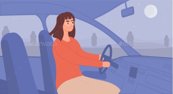 Woman Driving and Travelling in Car