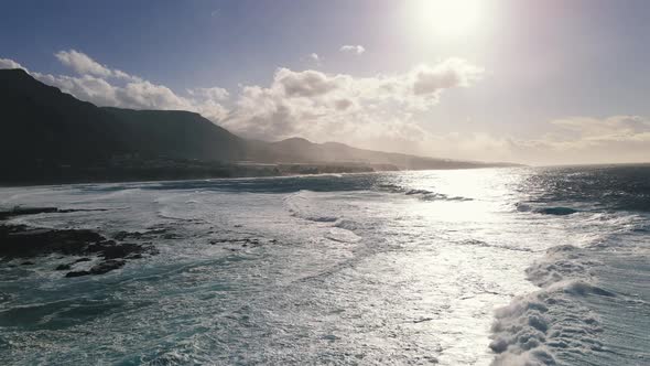 Aerial Drone View of Ocean Waves Splash Around Tenerife Canary Islands Spain