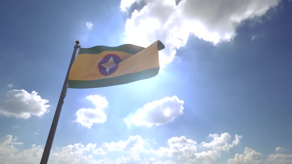 Bucaramanga City Flag (Colombia) on a Flagpole V4
