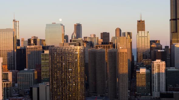 Chicago Cityscape at Golden Hour - Aerial View