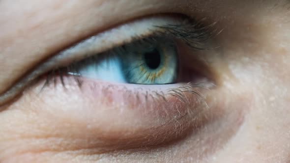 Beautiful Blue Woman Eye, Extreme Close-up. Sight. Detail View Young Girl's Eye