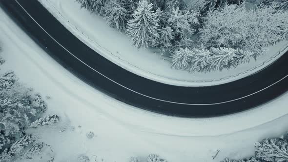 Aerial Winding Road in Winter