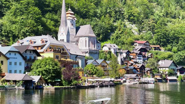 Hallstatt Cityscape Along a Beautiful Mountain Lake Austria