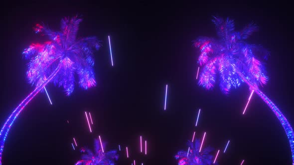 Neon Glowing Strings And Palms Background