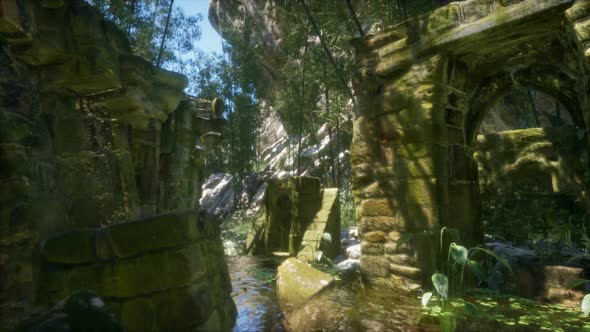 Stone Ruins in a Forest, Abandoned Ancient Castle alt