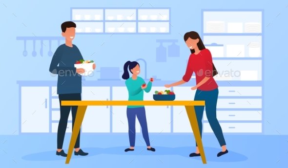 Family Cooking Together in Kitchen