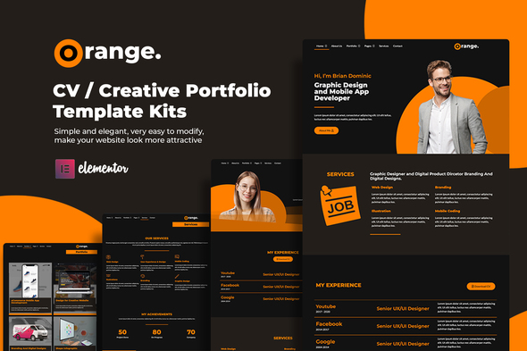 Orange CV/Creative Portfolio Elementor Template Kits