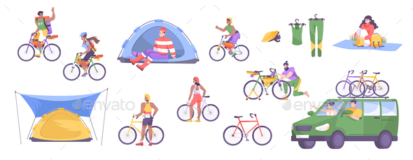 Bike Tourism Flat Icon Set