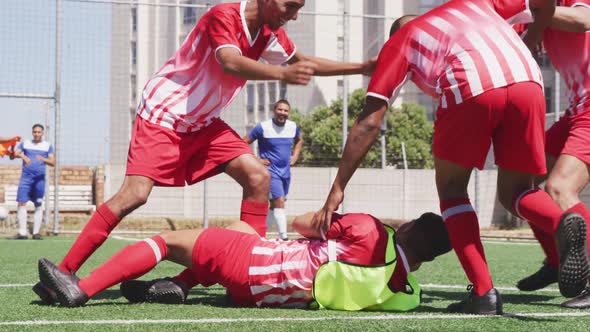 Soccer player celebrating on field