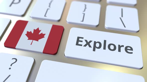 EXPLORE Word and National Flag of Canada on the Buttons alt