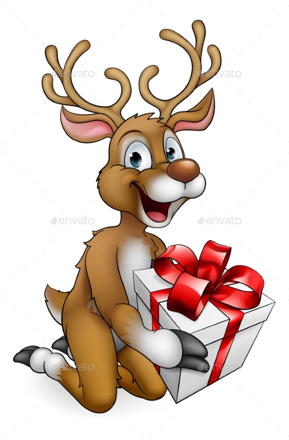 Christmas Reindeer With Gift Cartoon