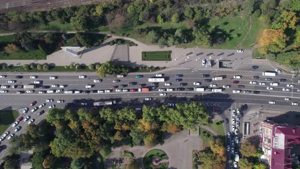 Drones Point of View Traffic Jam Top View Transportation Concept Intersection Crossroad Aerial View