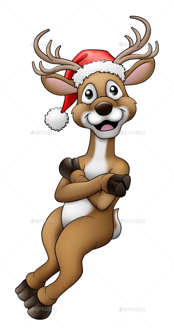 Christmas Reindeer In Santa Hat Cartoon