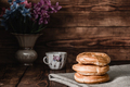 Eclairs stack on table with cup of coffee - PhotoDune Item for Sale