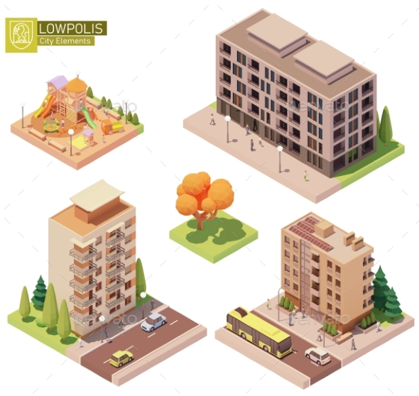 Vector Isometric Buildings and Children Playground