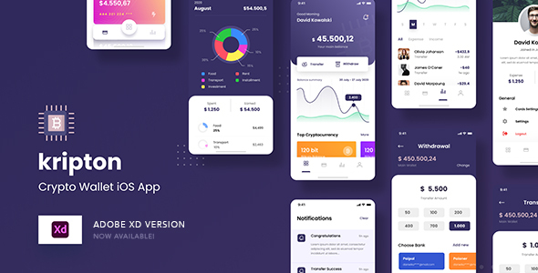 Kripton - Crypto Wallet iOS App Adobe XD Template