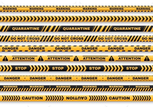 Security Warning Vector Tapes with Typography Set