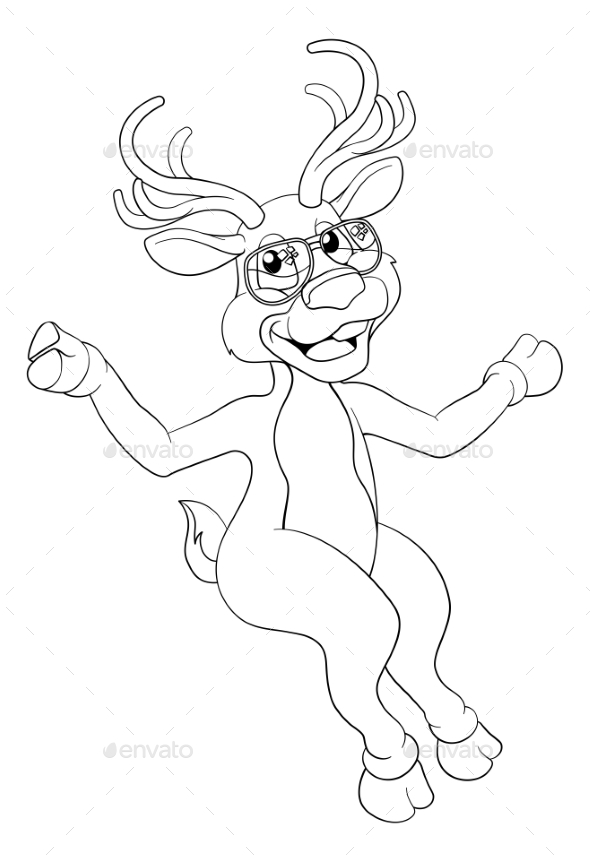 Christmas Reindeer In Sunglasses Cartoon