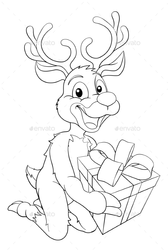 Christmas Reindeer With Gift Cartoon