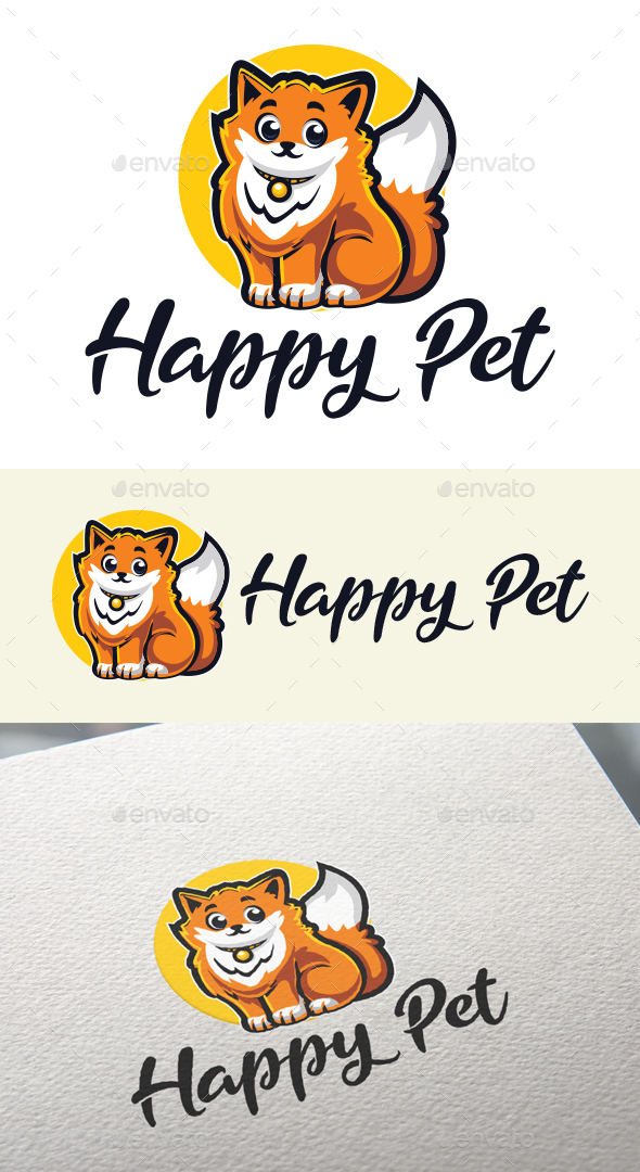 Cartoon Happy Cat Mascot Logo