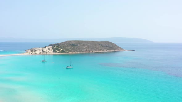 Aerial view of Simos beach in Elafonisos island in Greece