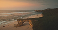 Romantic sun rise at dark rock of Bawana sand beach, sea gulf coastline. Relax seascape sunrise - PhotoDune Item for Sale