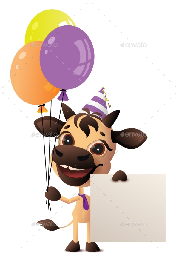 Goby Holding Balloons and Blank Poster. Bull