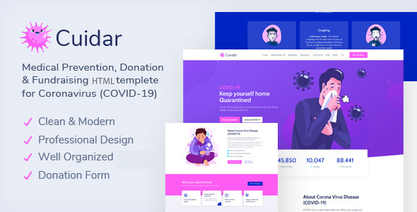 Cuidar - Coronavirus Medical Prevention, Donation & Fundraising HTML Template