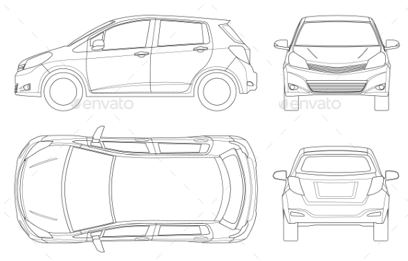 Subcompact Hatchback Car in Outline Compact