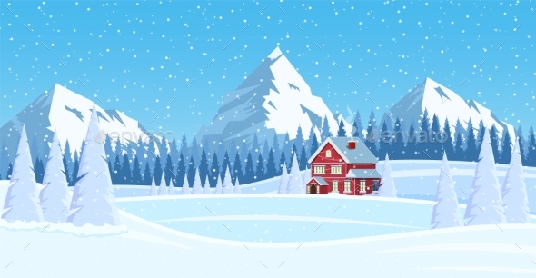 Christmas Landscape Background with Snow and Tree