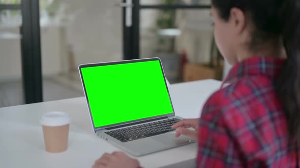 Indian Woman Using Laptop with Green Screen