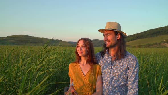 Young couple walking in the evening