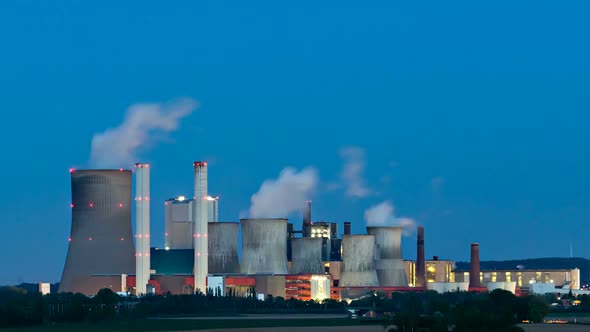 Large Coal Power Station At Night Timelapse